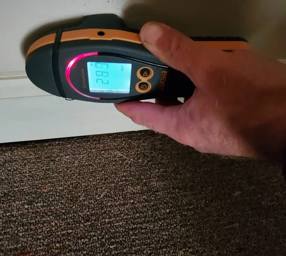 Moisture detection at baseboard during Burst Pipe Cleanup in Humble